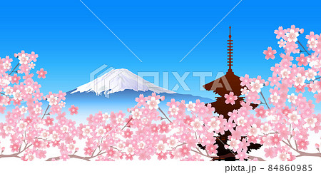 富士山 桜 春 背景のイラスト素材