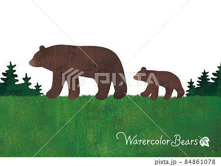 クマの親子と森水彩 84861078