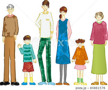 三世代家族の全身の手描きイラスト素材 84861576