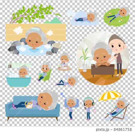 淺紫色球衣老年女性放鬆身心 84861758