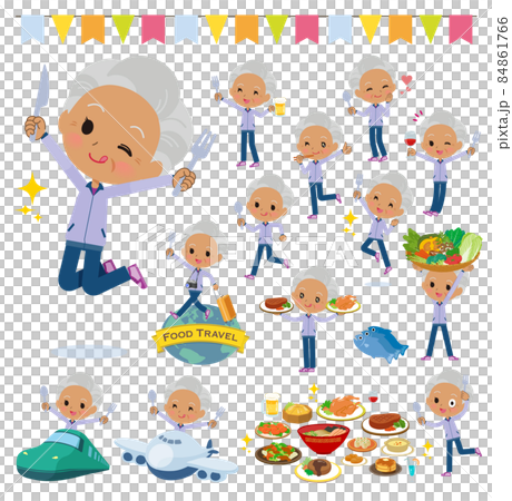 淺紫色球衣老年婦女參加美食活動 淺紫色球衣老年婦女參加美食活動 84861766