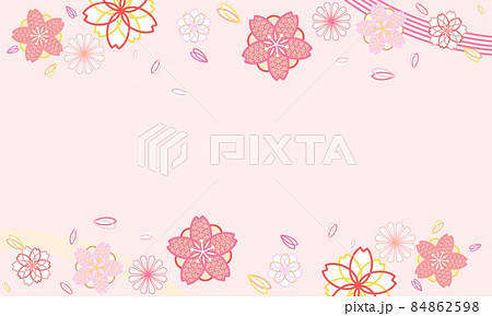 シンプルでお洒落な春の和柄風桜壁紙フレーム素材 ピンク のイラスト素材