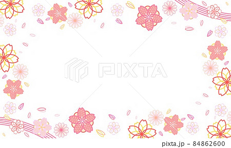 シンプルでお洒落な春の和柄風桜壁紙フレーム素材 白 のイラスト素材