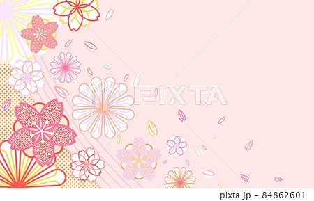 シンプルでお洒落な春の和柄風桜壁紙フレーム素材 ピンク のイラスト素材