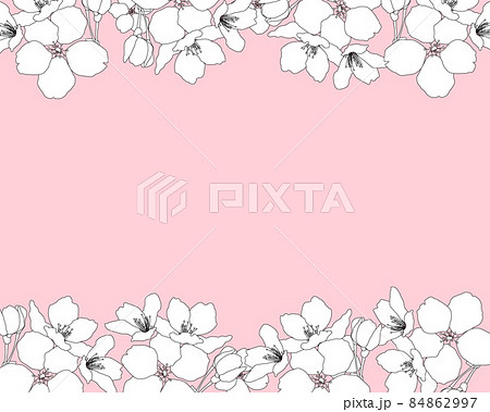 モノクロの線画の桜で囲んだフレーム背景イラスト 84862997