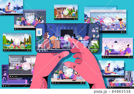 blogger hands sharing videos at social networks making posts for followers social media addiction concept blogger hands sharing videos at social networks making posts for followers social media addiction concept 84863538