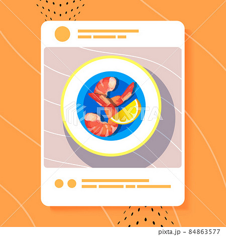 appetizing photo of fresh shrimp with lemon on smartphone screen food blogging social media blog post food hunter review 84863577