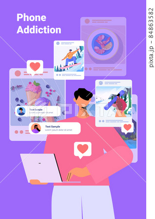 man blogger sharing photos at social networks girl making posts for followers social media addiction concept 84863582