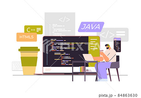 web developer creating program code on laptop...のイラスト素材 [84863630] - PIXTA