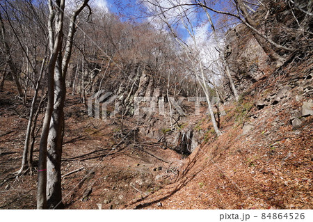 群馬県安中市　めがね橋付近から旧中山道の遊歩道に登る登山道 84864526