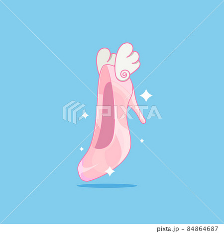 Vector illustration of one glass slipper, shoes with mini wings on it. Isolated on a blue background 84864687