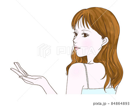 何かを手に乗せて紹介する時に使えそうな女性のイラスト 84864893