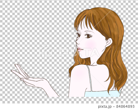 何かを手に乗せて紹介する時に使えそうな女性のイラスト 84864893