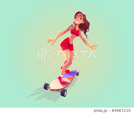 Cute Girl Riding On Skateboardのイラスト素材