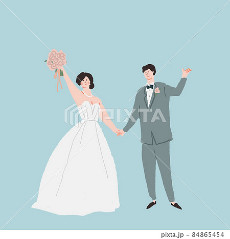 手を挙げる新郎新婦、結婚式、ウエディング 84865454