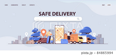 safe delivery service people using online transportation and logistic digital shopping application on smartphone screen 84865994