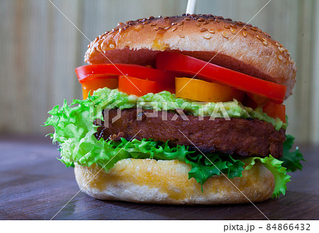 Vegetarian burger with vegetable patty 84866432