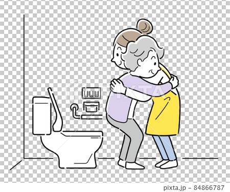Toilet, a woman helping senior women excrete 84866787