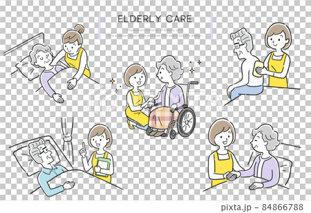 ベクターイラスト素材:介護、高齢者、生活支援、セット ベクターイラスト素材:介護、高齢者、生活支援、セット 84866788
