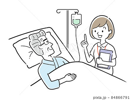 ベクターイラスト素材:入院するシニア男性と説明する看護師 ベクターイラスト素材:入院するシニア男性と説明する看護師 84866791