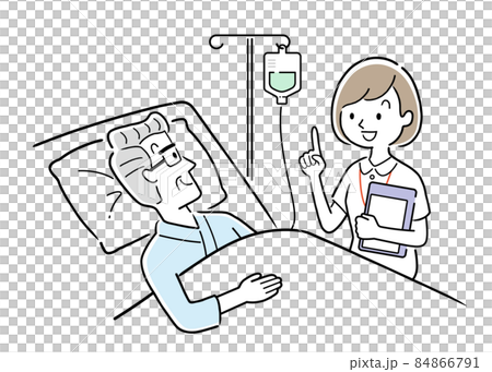 ベクターイラスト素材:入院するシニア男性と説明する看護師 ベクターイラスト素材:入院するシニア男性と説明する看護師 84866791