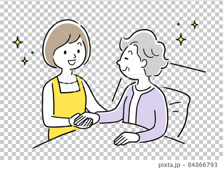 ベクターイラスト素材:介護、シニア女性と介護するスタッフ ベクターイラスト素材:介護、シニア女性と介護するスタッフ 84866793