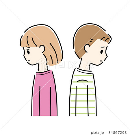 背中合わせのネガティブな男女のイラスト素材