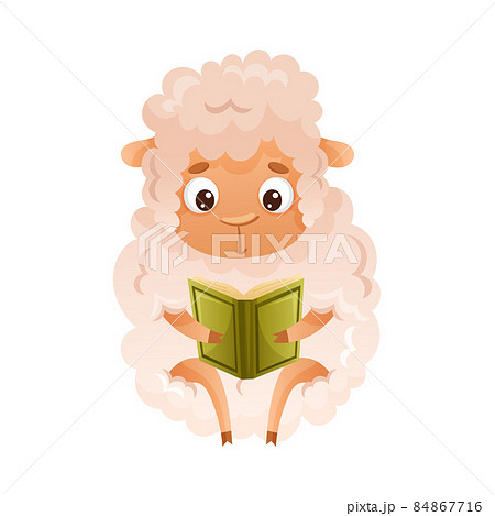 Cute sheep reading book. Smart baby animal sitting and studying with book cartoon vector illustration 84867716