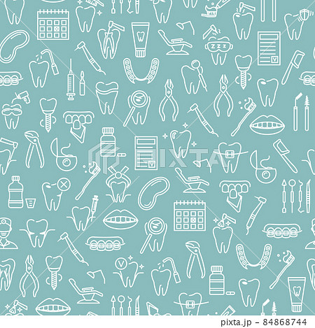 Seamless pattern with line dentistry icons. Dental flat vector elements. 84868744