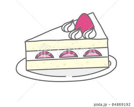 お皿にのった可愛いいちごのショートケーキのイラストのイラスト素材