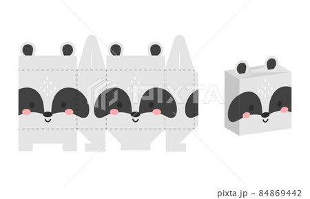 Simple packaging favor box badger design for sweets, candies, presents, bakery. DIY package template for any purposes, birthdays, baby showers, halloween, christmas. Print, cutout, fold, glue. 84869442
