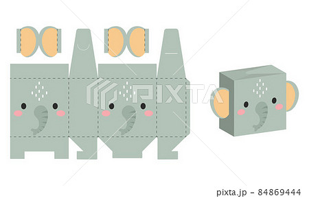 Simple packaging favor box elephant design for sweets, candies, presents, bakery. DIY package template for any purposes, birthdays, baby showers, halloween, christmas. Print, cutout, fold, glue. 84869444