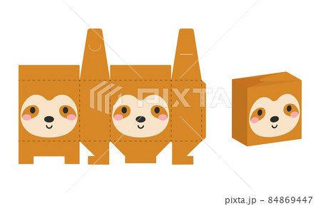 Simple packaging favor box sloth design for sweets, candies, presents, bakery. DIY package template for any purposes, birthdays, baby showers, halloween, christmas. Print, cutout, fold, glue. 84869447
