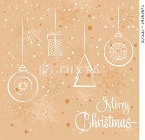 white Christmas decorations and snowflakes on a beige background Christmas card white Christmas decorations and snowflakes on a beige background Christmas card 84869641