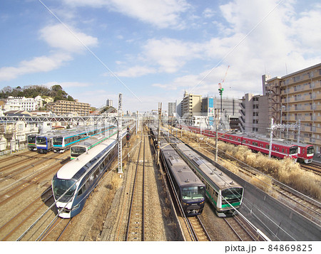 電車大集合 合成の写真素材