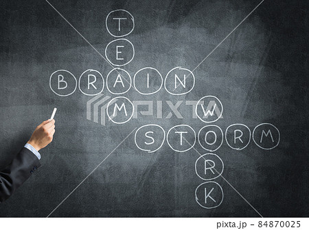 Seminar trainer draw on chalkboard 84870025