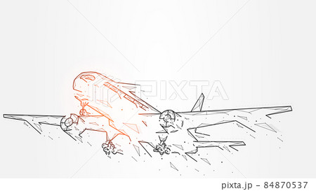 Abstract vector illustrations of a plane taking off, airplane crash, passenger or cargo plane made of dots and lines, abstract concept of international air transport Abstract vector illustrations of a plane taking off, airplane crash, passenger or cargo plane made of dots and lines, abstract concept of international air transport 84870537