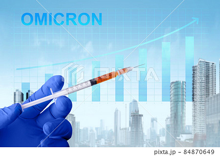 Health worker holding syringe with vaccine of new variant of covid 19 omicron 84870649