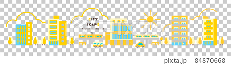 街並みのイラストセット ビル マンション 駅ビル 黄色のツートーン 84870668