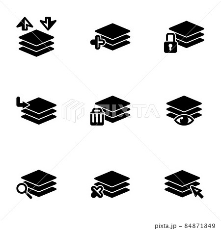 Set of simple icons on a theme Layer, work with layers, vector, set. White background Set of simple icons on a theme Layer, work with layers, vector, set. White background 84871849