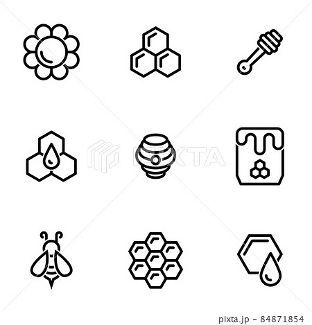 Set of simple icons on a theme Bee, honey, sweet, vector, set. White background Set of simple icons on a theme Bee, honey, sweet, vector, set. White background 84871854