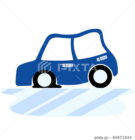 車と路面凍結のイラスト 急ブレーキ のイラスト素材