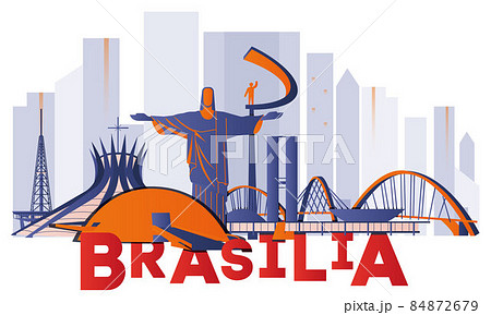 Brasilia culture travel set, famous architectures and specialties in flat design. Business Brazilian tourism concept clipart. Image for presentation, banner, website, advert, flyer, roadmap, icons 84872679
