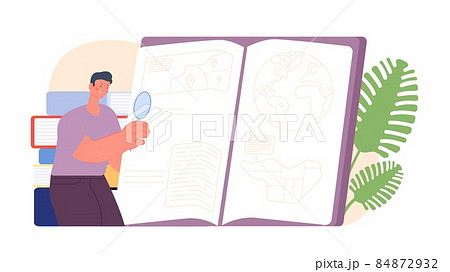 Student reading. Man study book, self education and read. Library concept, boy look new information vector scene Student reading. Man study book, self education and read. Library concept, boy look new information vector scene 84872932