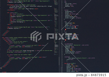 developer software source code on monitor screen. writing script of software developer. program coding. programmer editing code background. Technology background close up shot. 84873915