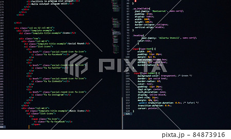 developer software source code on monitor screen. writing script of software developer. program coding. programmer editing code background. Technology background close up shot. 84873916