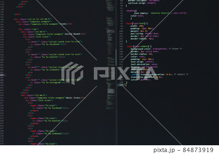 developer software source code on monitor screen. writing script of software developer. program coding. programmer editing code background. Technology background close up shot. 84873919