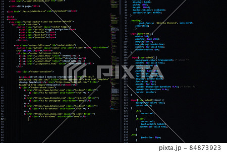 developer software source code on monitor screen. writing script of software developer. program coding. programmer editing code background. Technology background close up shot. 84873923