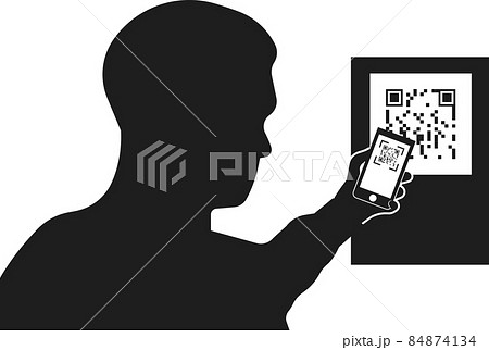 The Silhouette Of A Person Scans The Qr Code のイラスト素材