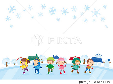 街のスケート場でアイススケートをして遊ぶ可愛い小さな子供たちのイラスト コピースペース 背景 街のスケート場でアイススケートをして遊ぶ可愛い小さな子供たちのイラスト コピースペース 背景 84874149